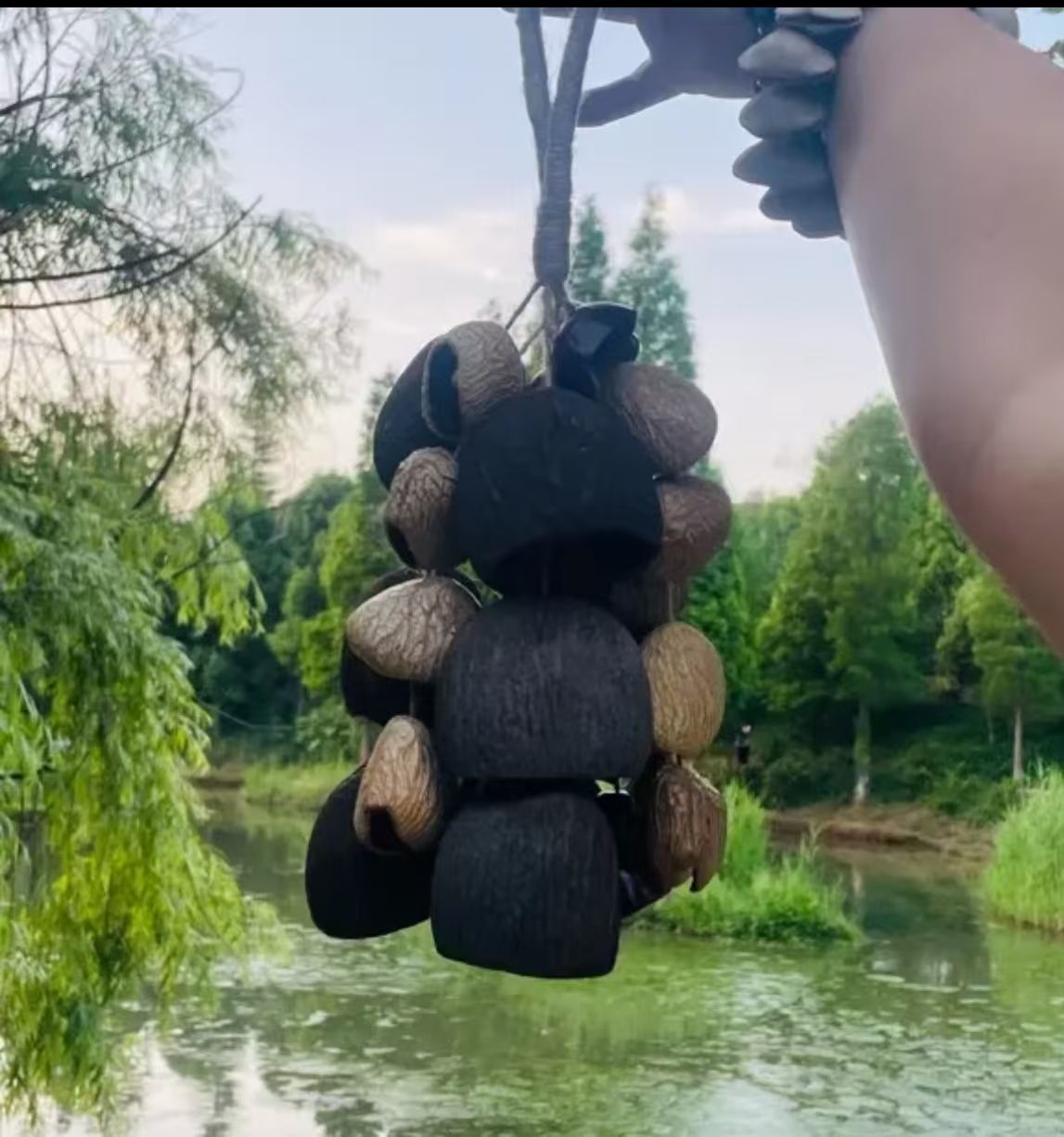 A complete set of diy materials for fruit shell wind chime pendants, handcrafted fruit mixed three-fruit hand-cranked bells pic 6