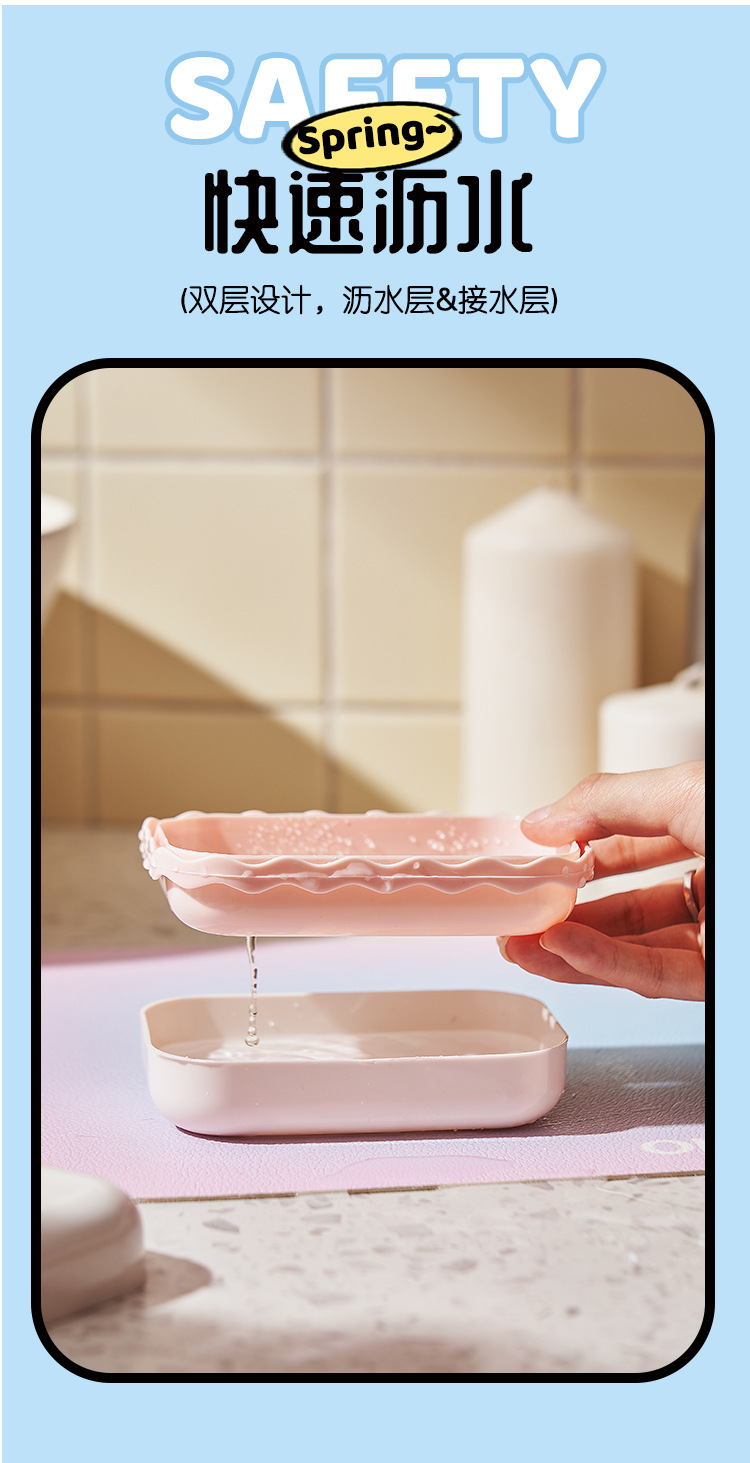 Cartoon cute soap box with lid, draining water, student dormitory bathroom, home bathroom creative portable soap box pic 6