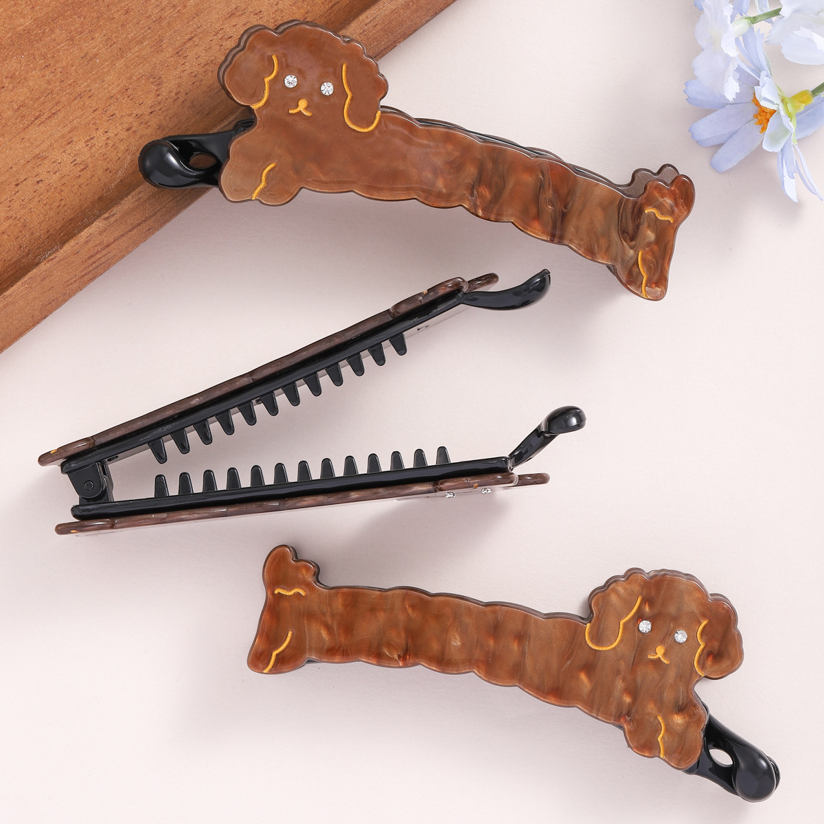 法式新款气质一字夹可爱小狗香蕉夹后脑勺盘发夹少女高马尾扭扭夹详情2