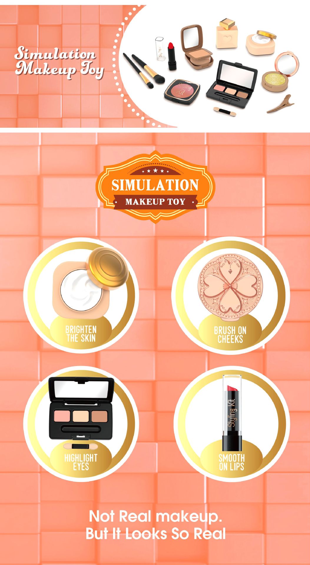 严选跨境新品儿童过家家仿真化妆玩具女孩彩妆套装不可涂抹亚马逊详情9