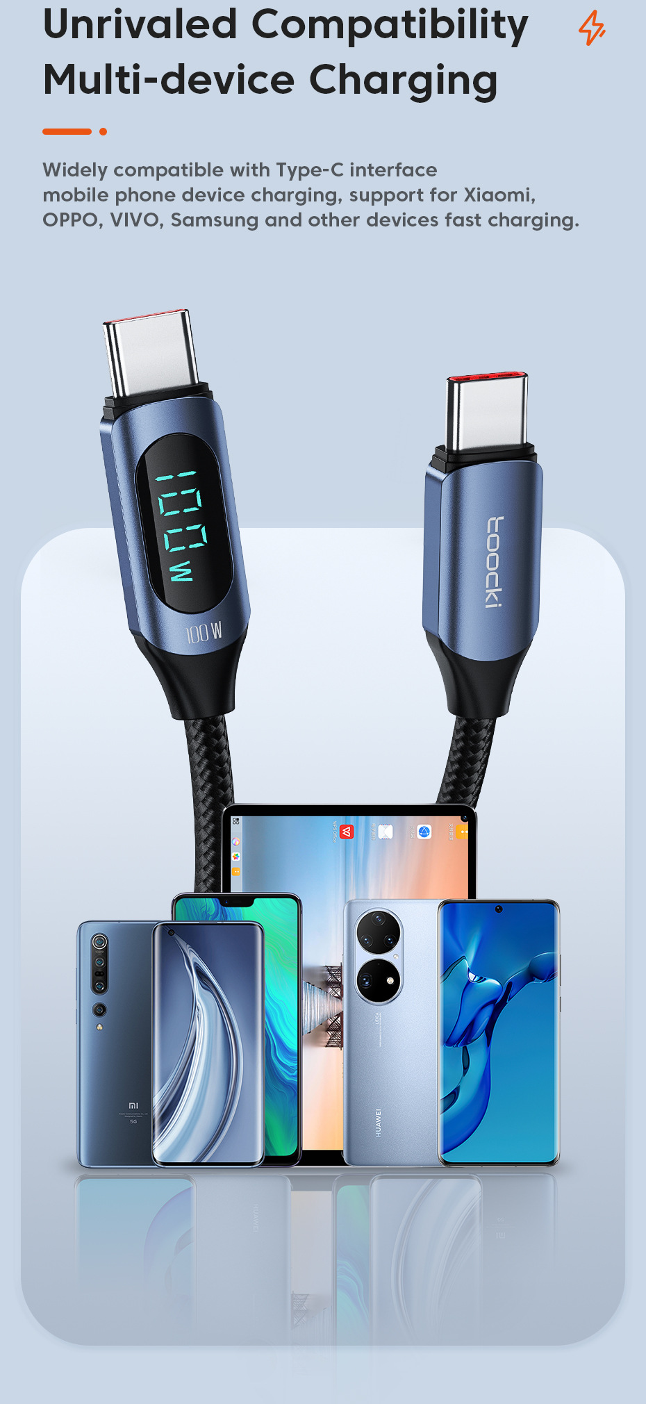ToockiPD100W fast charging digital display data cable is suitable for charging digital devices of Huawei and iPhone 15 mobile phones and tablets pic 7