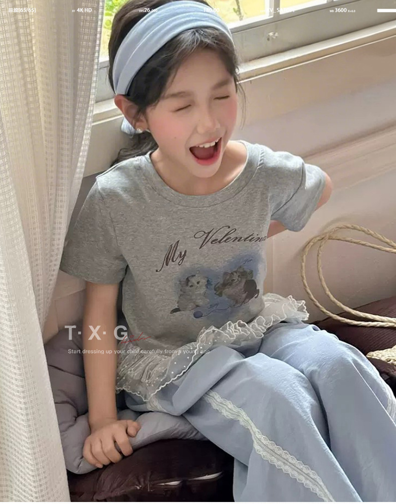 [en stock] korean style niños verano 2026 nueva chica encaje encaje manga corta camiseta chaleco casual casual pic 1