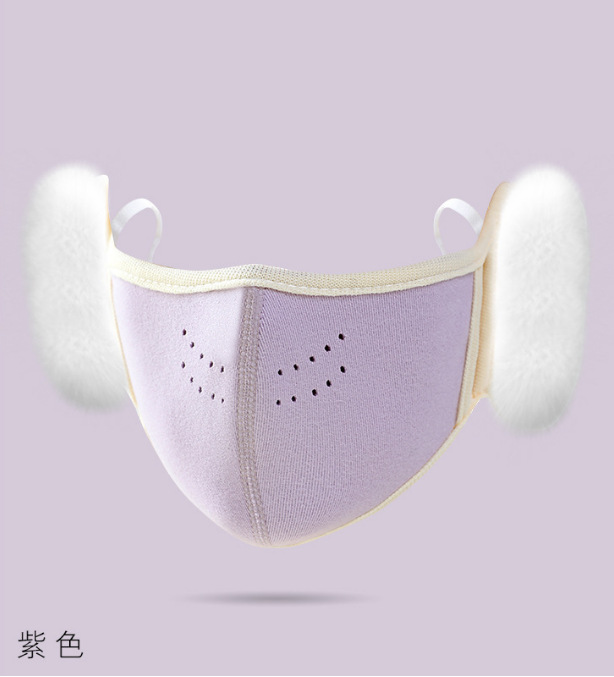 儿童保暖口罩护耳耳罩二合一纯色透气立体男女孩学生防寒毛绒耳套详情4