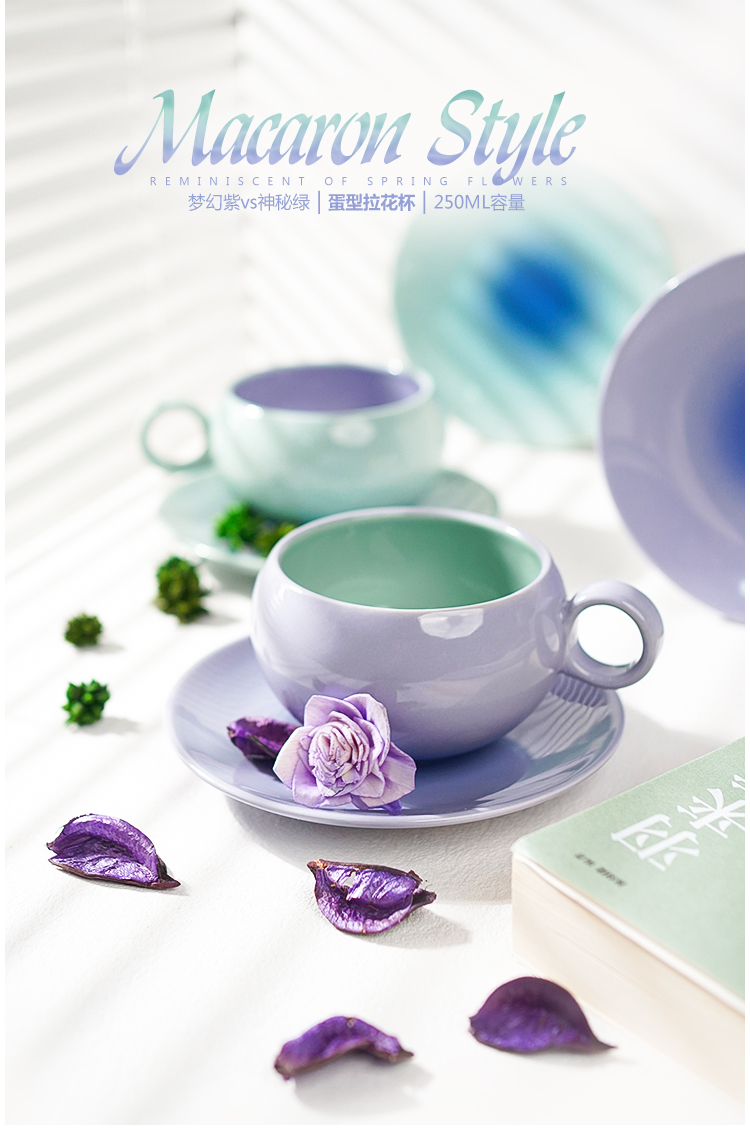 1F31 Egg cup Coffee Cup, ceramic color glaze color-blocking ins style macaron color-blocking latte latte latte cup pic 17