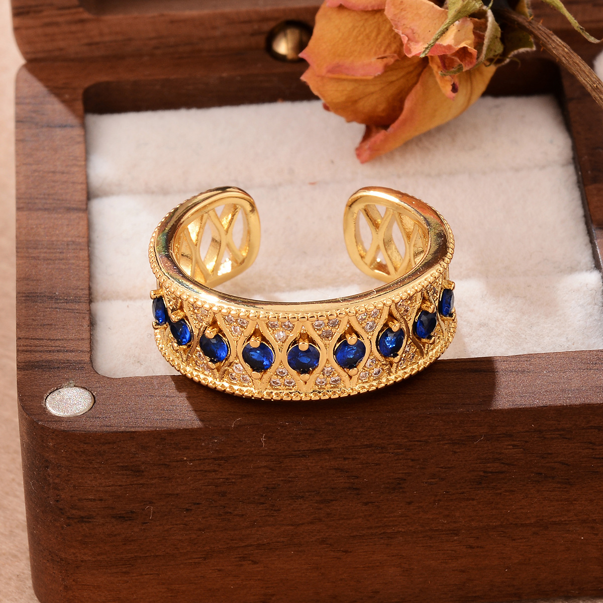 Simple and fashionable metallic style, irregular geometric pattern open ring set with zircon, versatile and fashionable texture hollowed-out jewelry pic 20