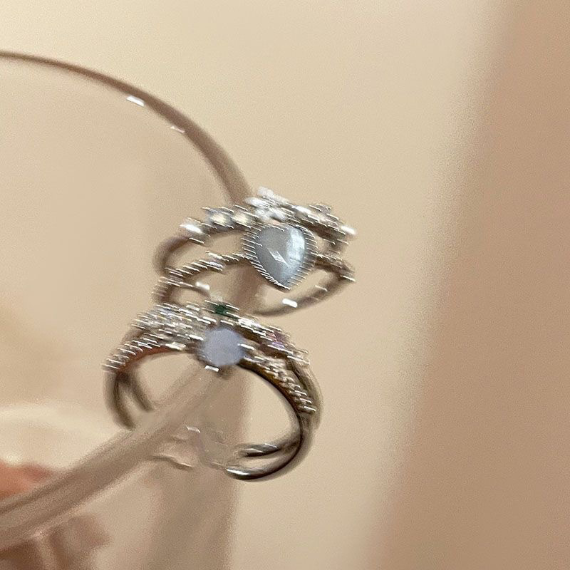 海蓝爱心月光锆石开口戒指女轻奢小众设计感食指戒气质可调节指环详情6