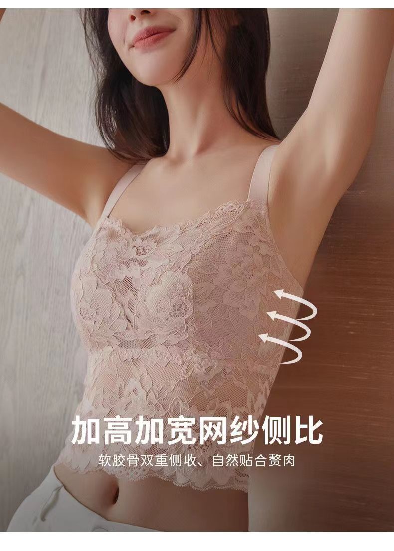 抹胸防走光全罩杯内衣大胸显小薄杯无钢圈防下垂美背蕾丝大码文胸详情3