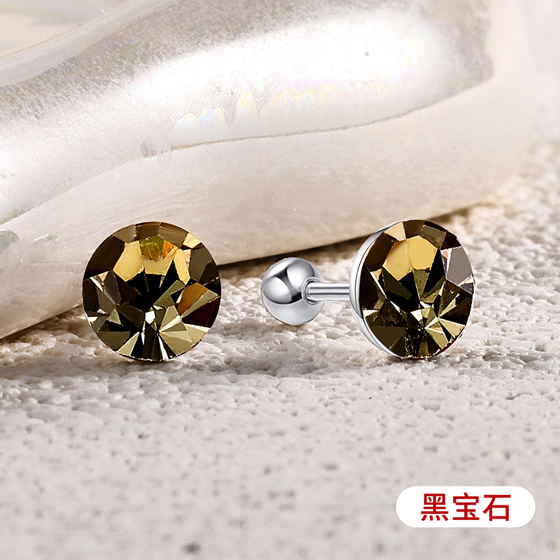 s925通体纯银爆闪施家华子耳钉彩色耳骨钉爆闪螺丝拧扣耳蜗钉耳饰详情6