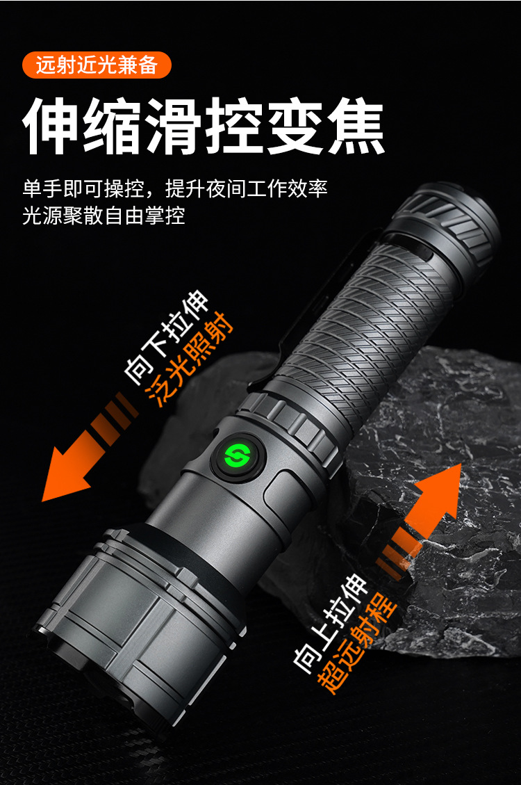 跨境新款白激光超亮强光LED照明手电筒变焦充电户外远射大功率详情10