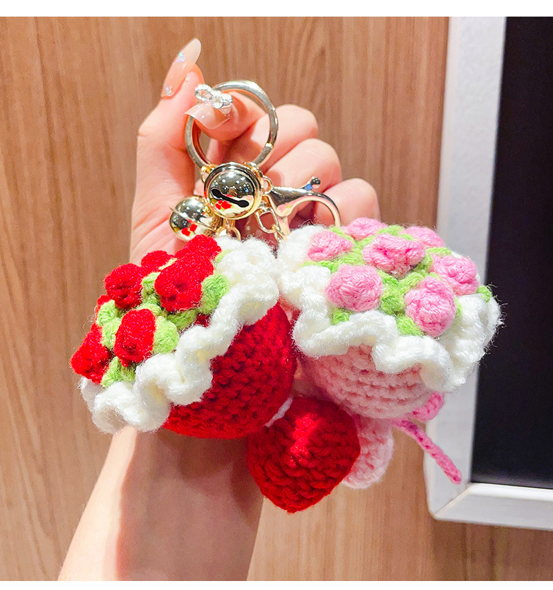 Woolen hand-held bouquet sunflower keychain pendant, artificial rose hand-crocheted ins-style bag hanging accessory pic 12