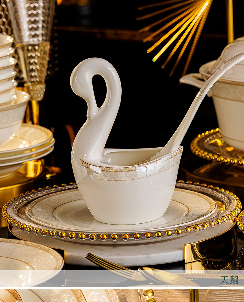 Ceramic tableware bowls, plates and plates set for home use, Jingdezhen Jinggesi Bone China bowl and chopstick set Company gift wholesale pic 27