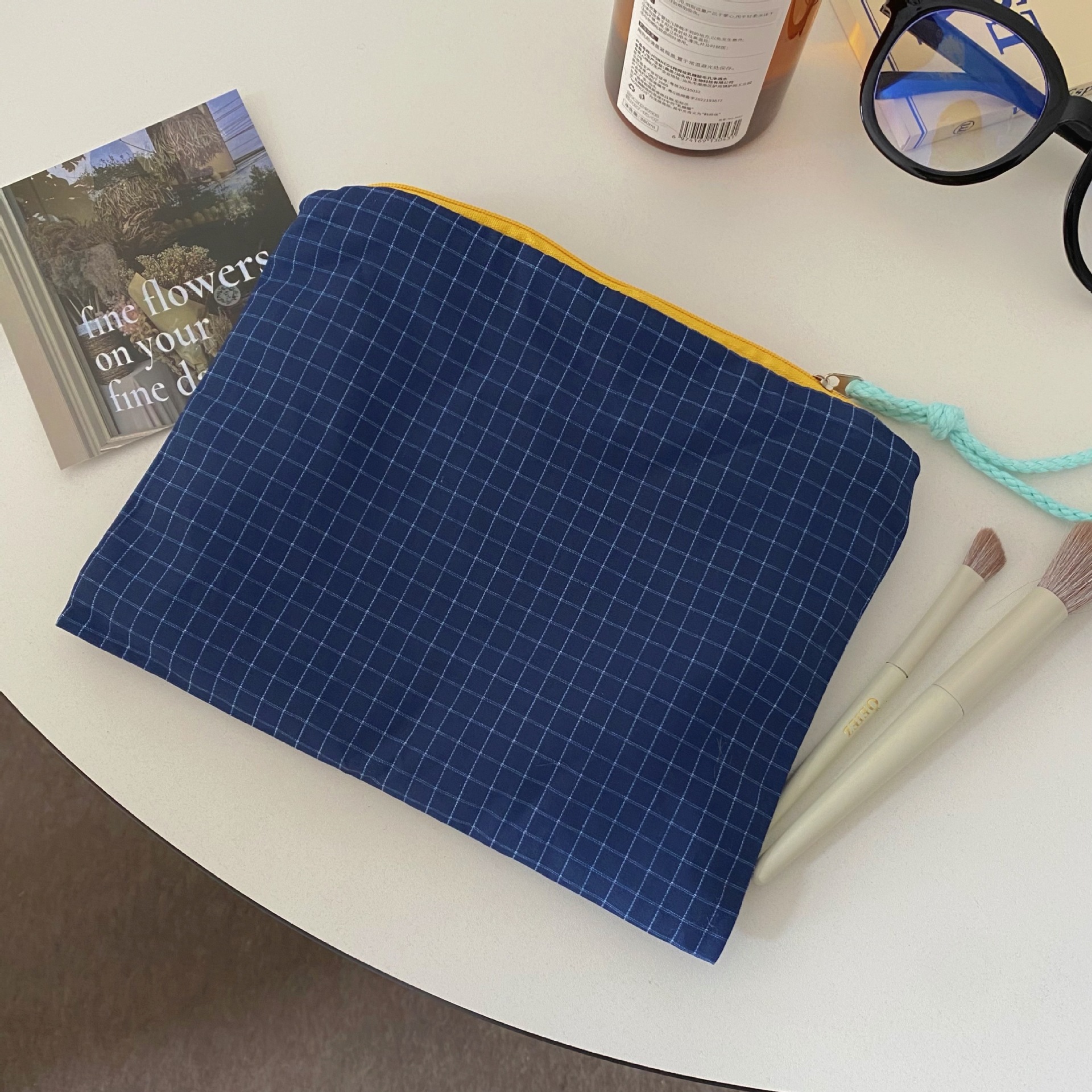 大容量撞色格子包化妆包女ins风便携化妆品收纳袋护肤品洗漱收纳详情5