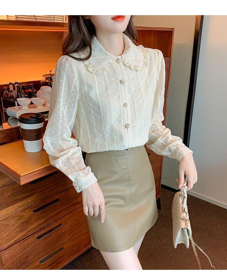 洋气蕾丝雪纺衫女长袖2025秋冬新款加绒加厚打底衫木耳边翻领衬衫详情14