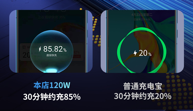 Customized new super fast charging 120W power bank with built-in cable, 20,000mah large-capacity mobile phone power bank pic 12