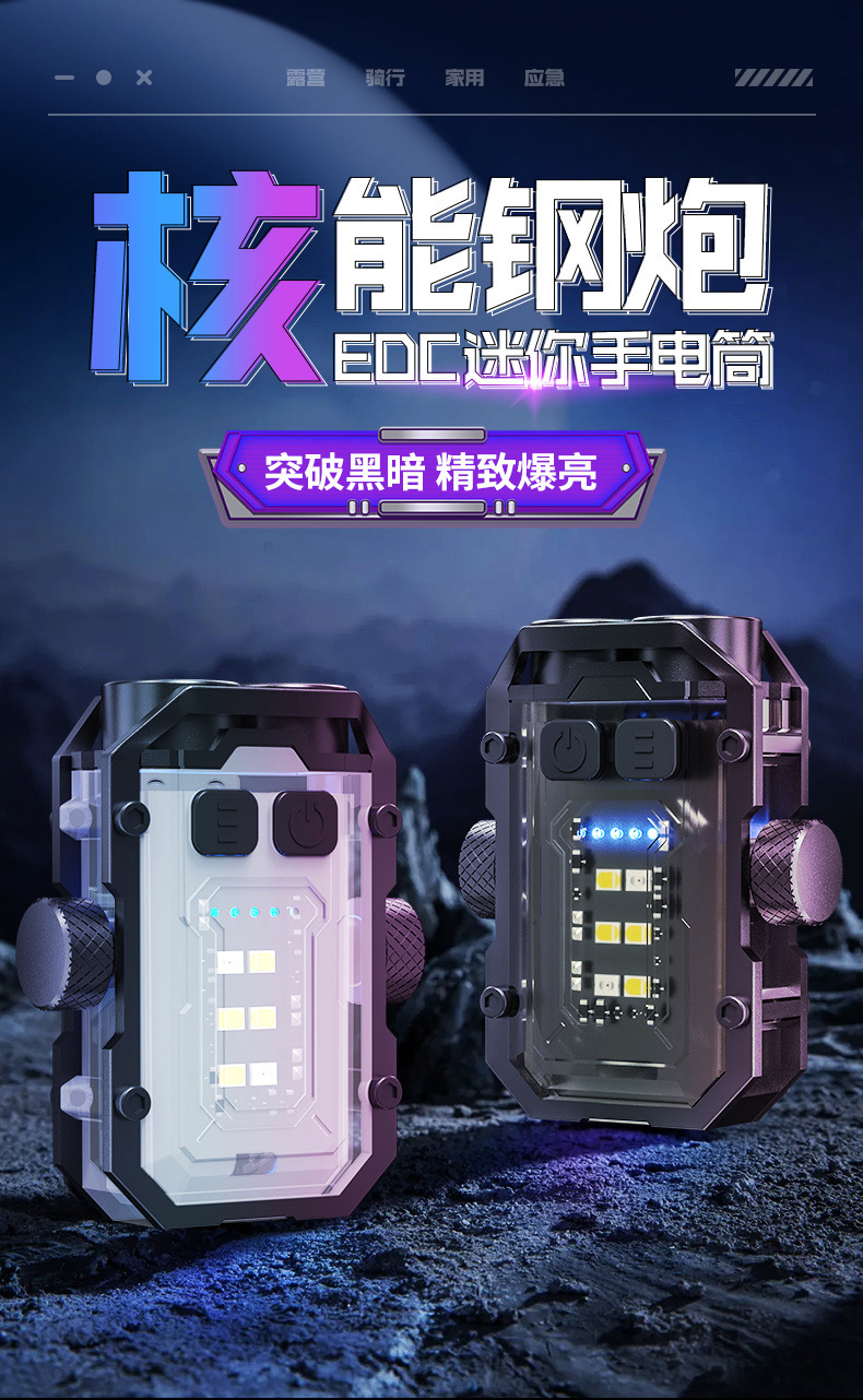 Cross-border multi-functional LED high-intensity flashlight, mini magnetic keychain lamp, USB charging outdoor cap clip lamp pic 1