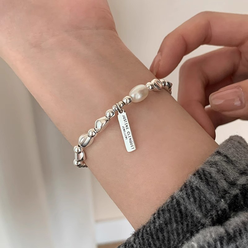Korean InS-style freshwater high-gloss pearl niche bracelet for women, s925 sterling silver jewelry, broken silver style, versatile and high-end pic 7