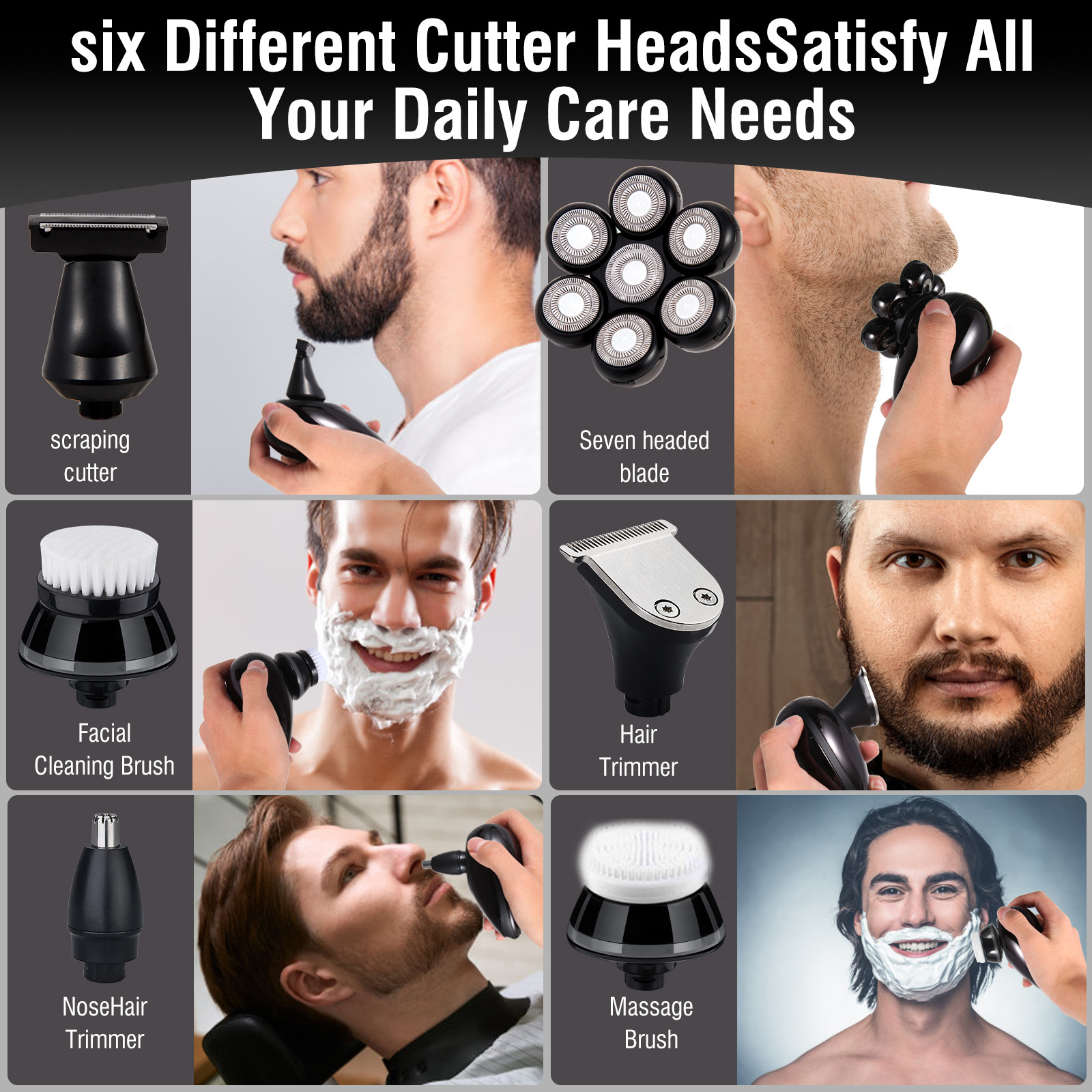 跨境新款电动剃须刀数显七刀头光头理发器充电式多合一刮胡刀批发详情10