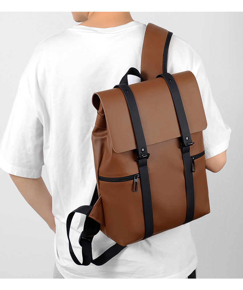 This simple and trendy double-shoulder computer bag for both men and women is fashionable and versatile. It has a large capacity and is a niche backpack with a PU waterproof leather film pic 19