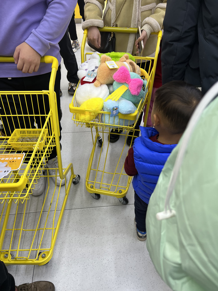 超市双层购物车抓娃娃夹机宠物零食店黄橙彩色金属网红粉色手推车详情36