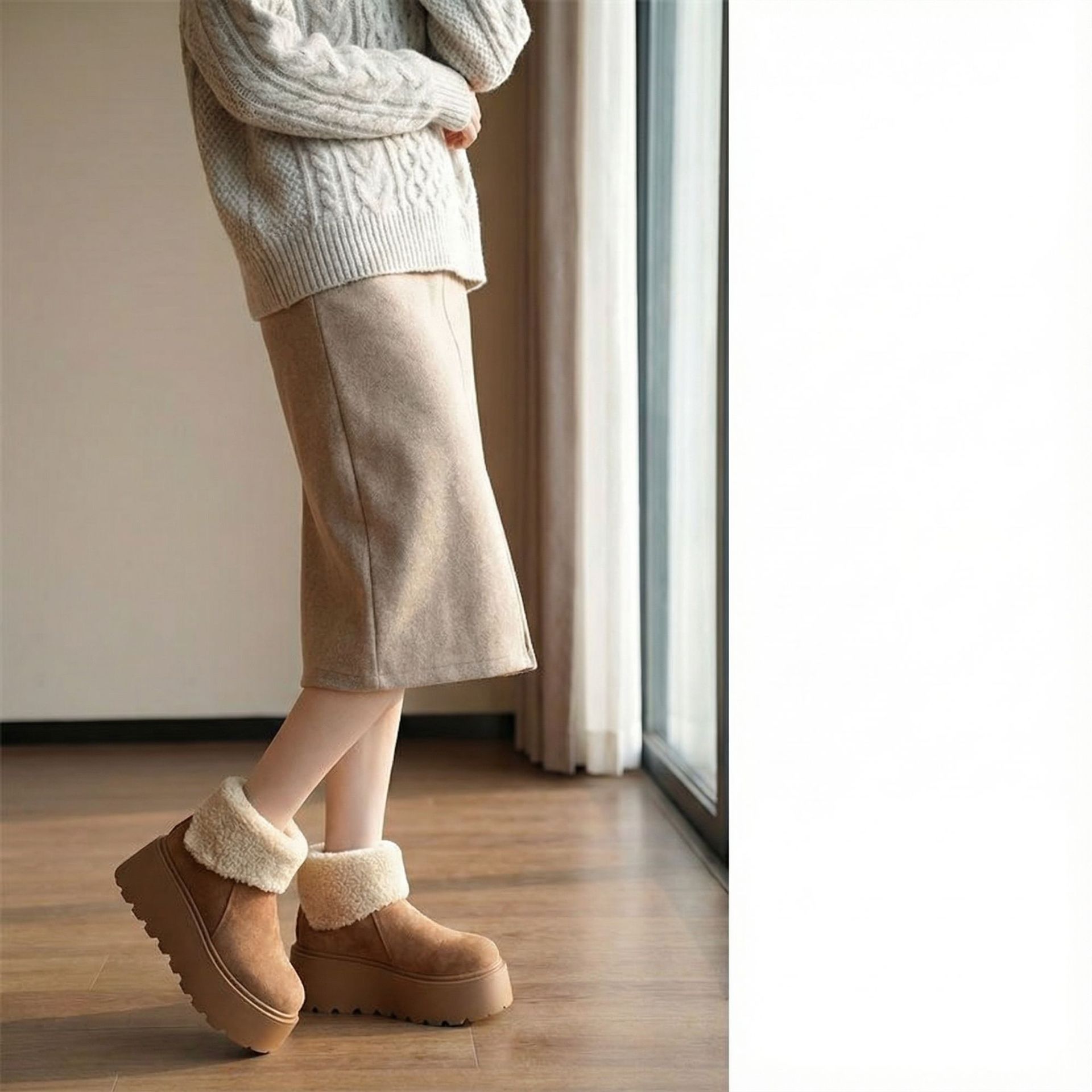 厚底增高雪地靴女2025新款冬季加绒保暖毛毛短靴时尚丑萌大头棉鞋详情8