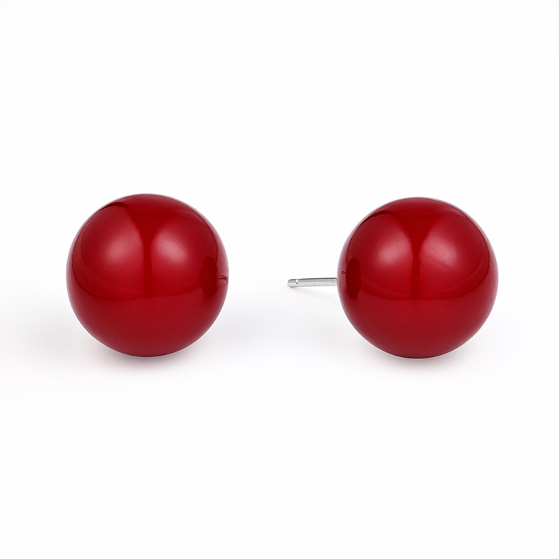 夏季欧美红色系女S925红玛瑙复古韩版耳饰纯银包金豆豆圆珠耳钉详情23