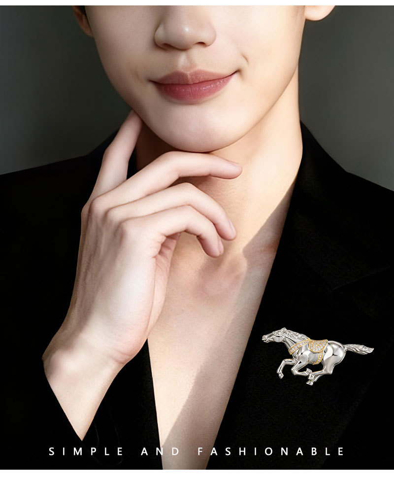 A light luxury and high-end two-color gold zodiac horse brooch, a business-style outfit that leads to success. Exquisite brooch, suitable for both men and women pic 14