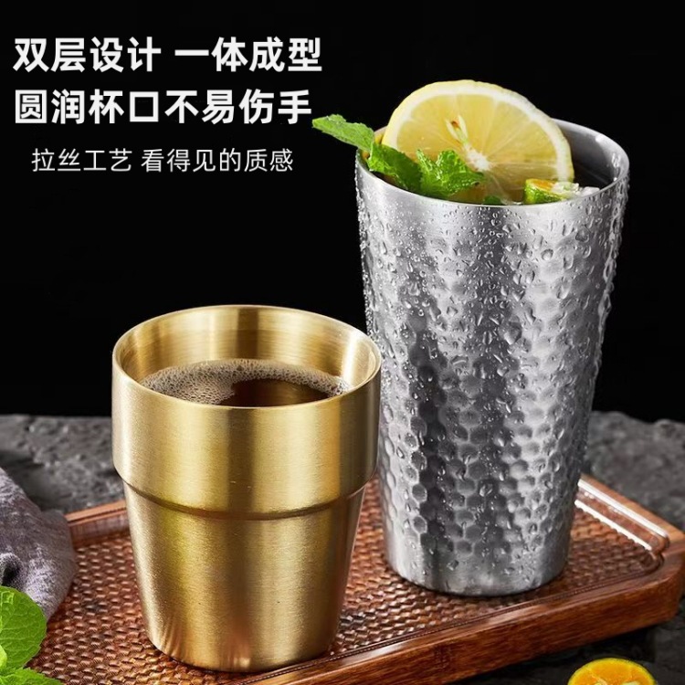 豪凯餐具韩式304不锈钢双层防烫隔热杯 商用啤酒杯餐厅饮料咖啡茶杯子详情7