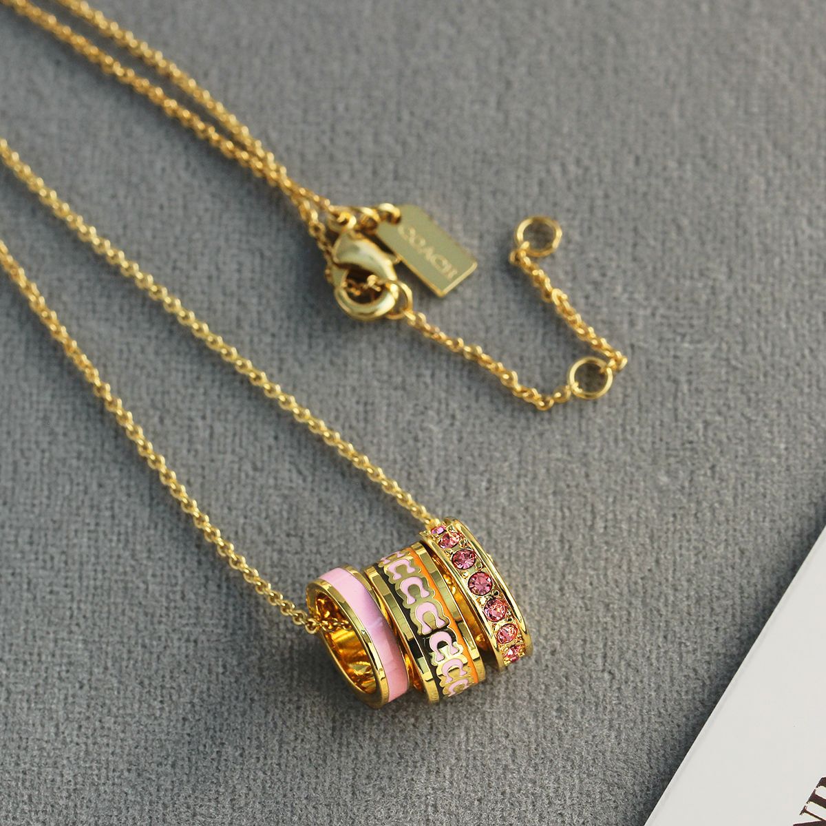 C家彩色涂釉三色环项链 轻奢高级感简约小香风珐琅涂釉宝石锁骨链详情9