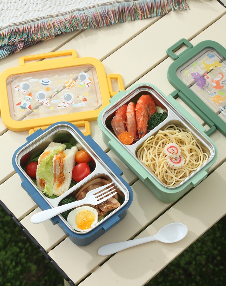 Amazon separated lunch boxes for students and office workers, stainless steel lunch boxes with tableware pic 3