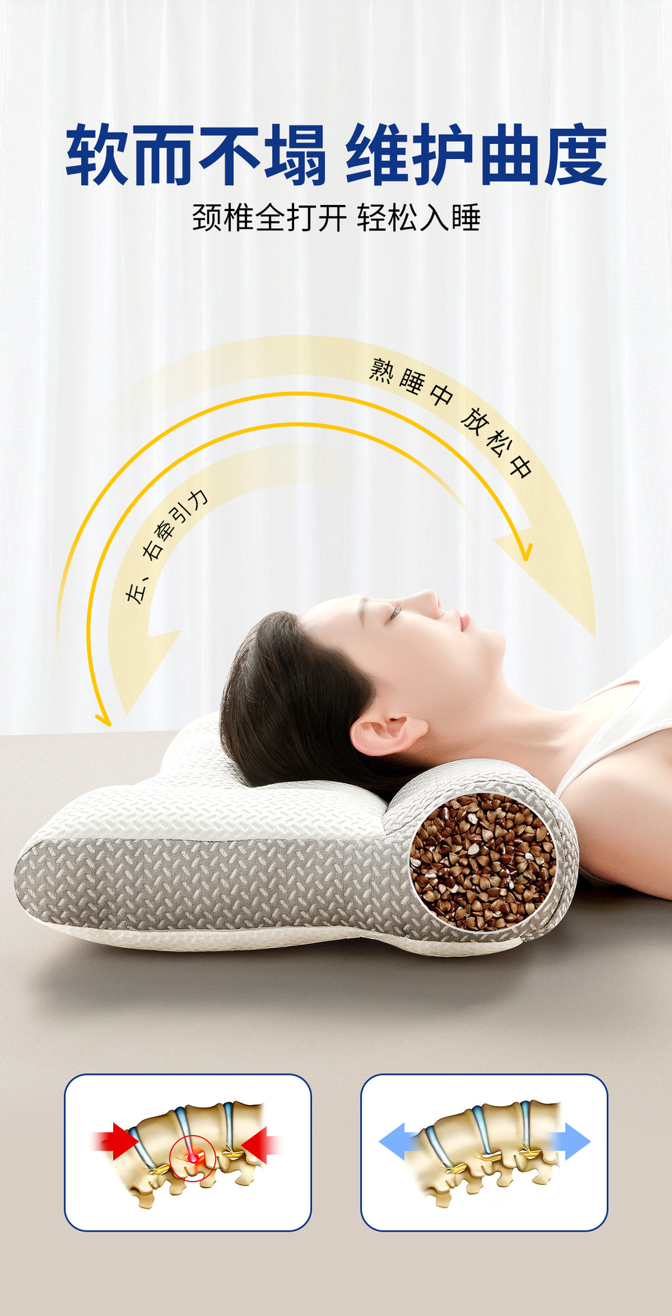 【2023新款】日本骨科反弓牵引助分区护颈椎枕头睡眠枕芯家用透气详情4