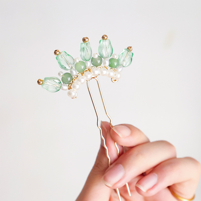 Tulip ancient-style high-end hairpin, summer simple small hairpin, daily updo hair accessory, ancient costume Hanfu hairpin accessory pic 4