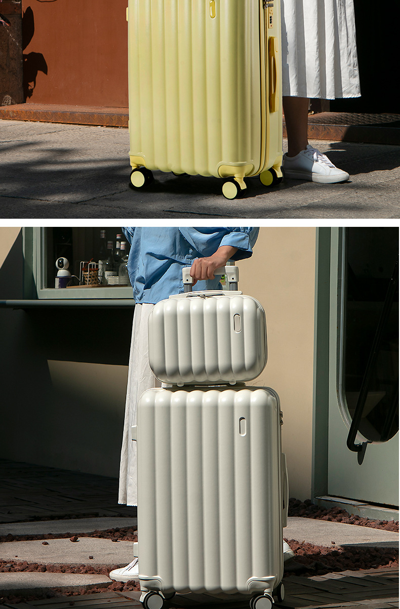 大量现货批发高颜值马卡龙色系韩版四件套多功能拉杆箱便携登机箱详情12