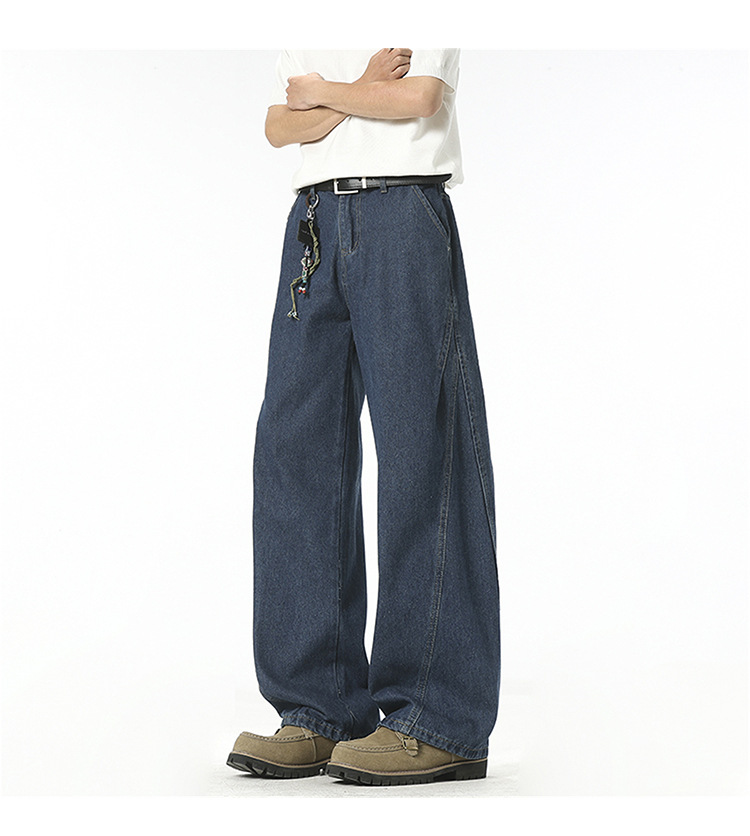 Custom-made 2026 Spring new denim blue jeans for men, American streetwear brand, retro scimitar pants, straight-leg trousers pic 9