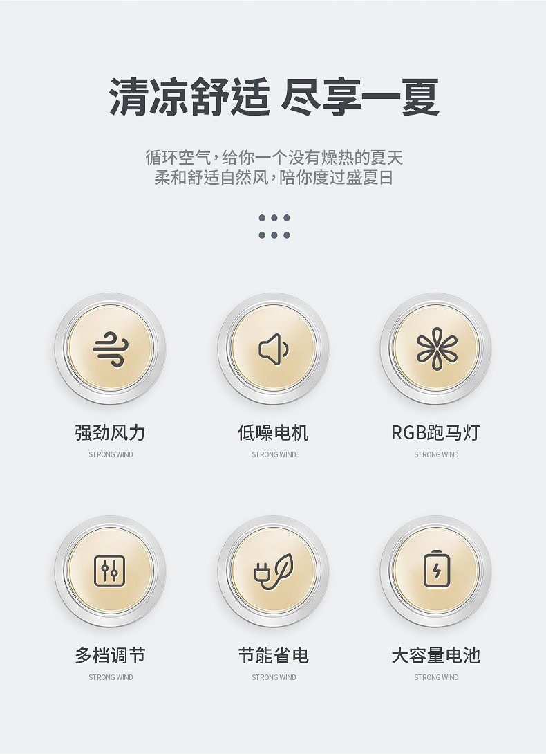 风扇USB空气循环扇大风量家用便携式充电手持带灯小型风扇详情2