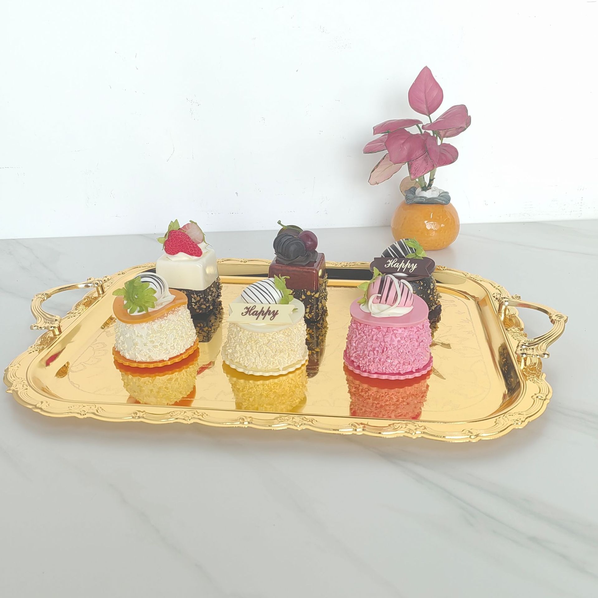 轻奢腾花纹长方形金色托盘餐厅端菜盘自助餐酒店甜点水果收纳盘详情6