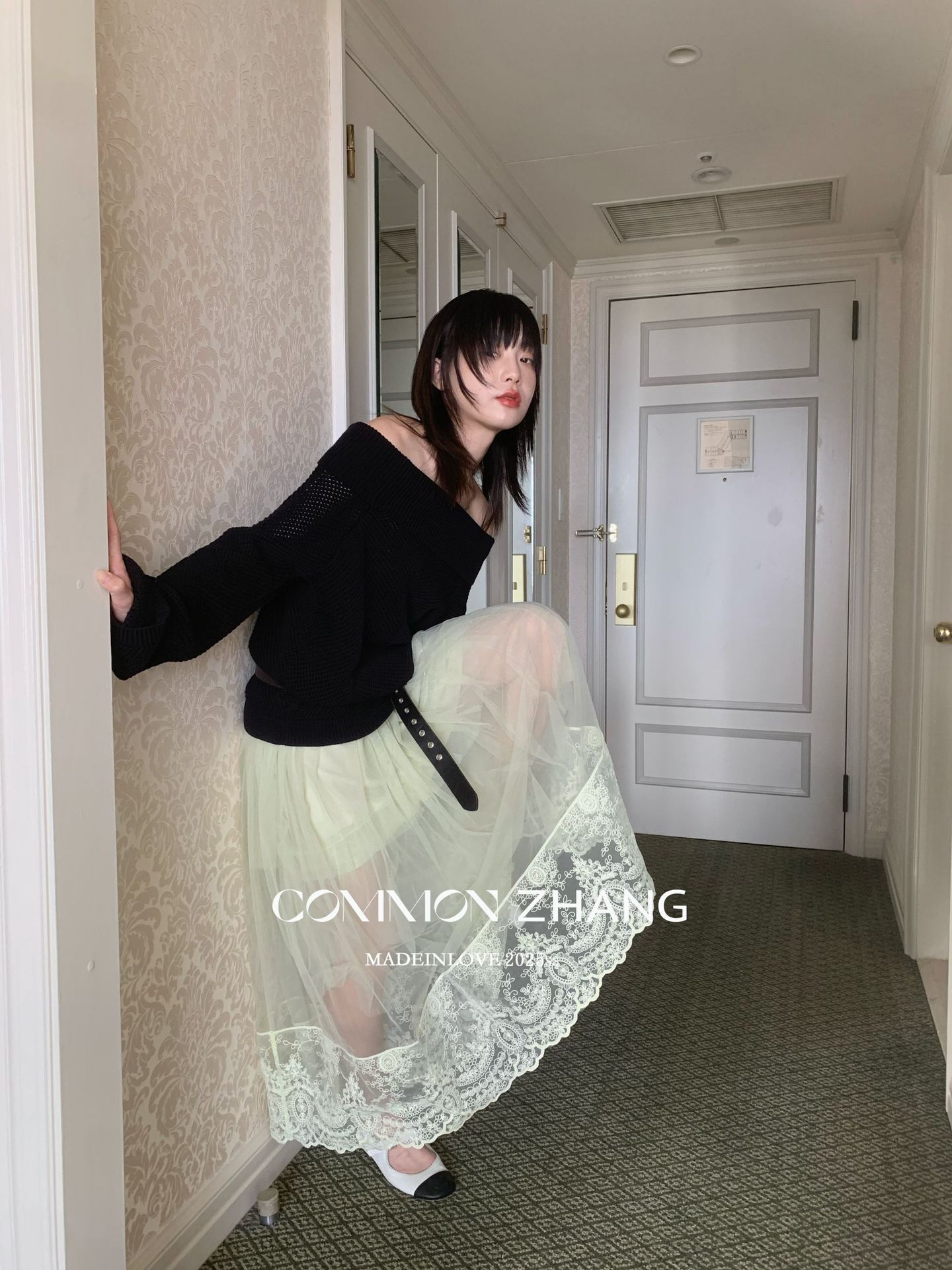 CZ ZHANG韩版网纱蕾丝拼接层次感微透高腰显瘦a字半身裙女B12103详情33