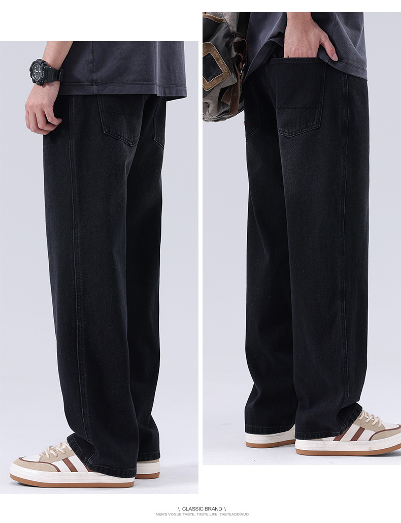 春夏新款牛仔裤男美式直筒牛仔裤男微叭阔腿黄泥复古胖子牛仔裤男详情23