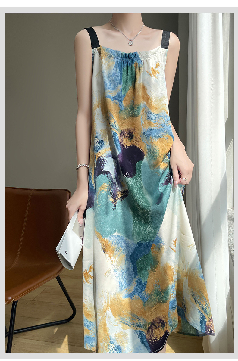2025夏季新款一字领吊带连衣裙女法式大码遮肉长裙气质女装夏裙子详情3