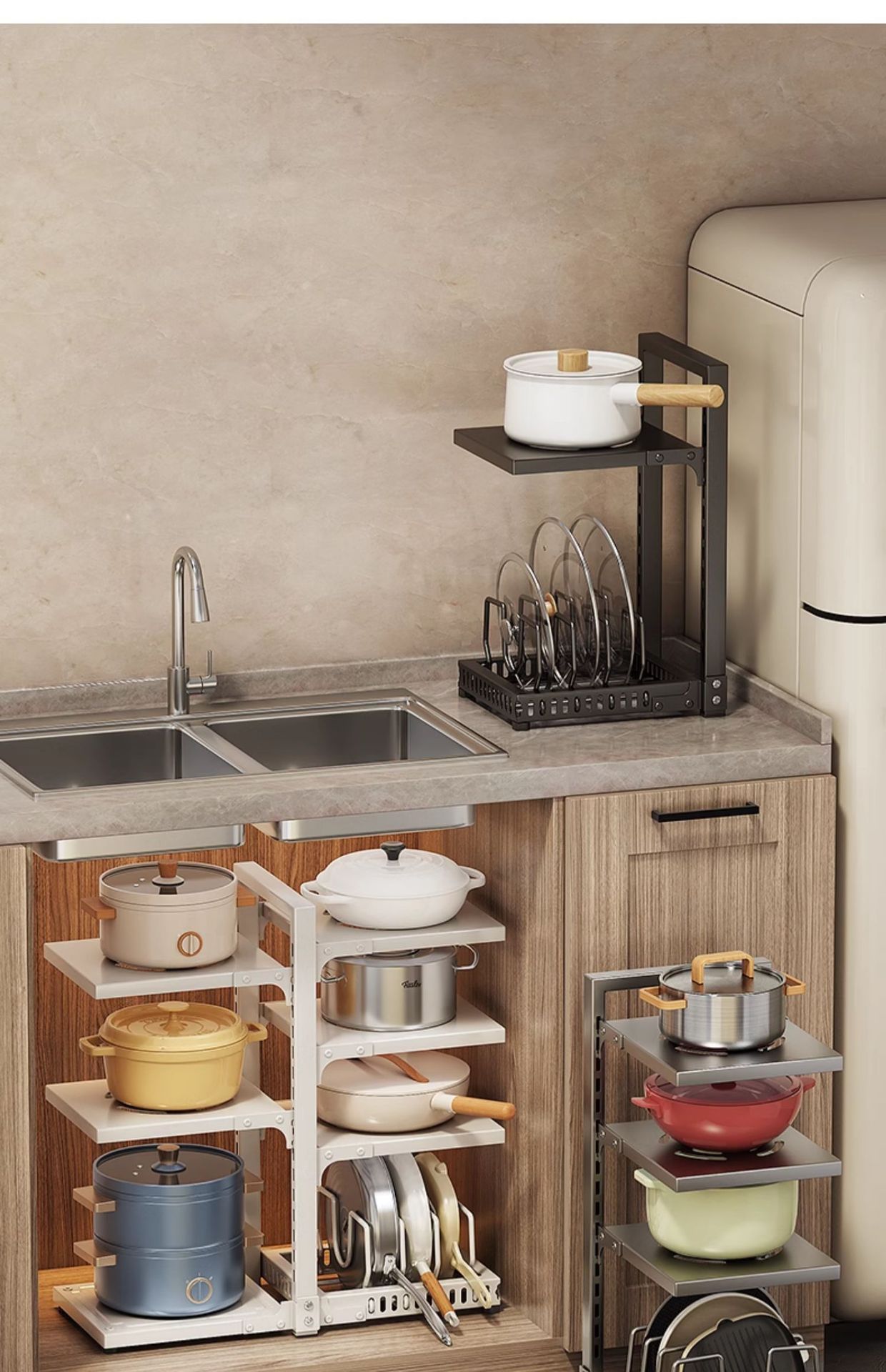 水槽下锅具置物架台面双杯放锅架跨境大锅平底锅收纳橱柜多层收纳详情36