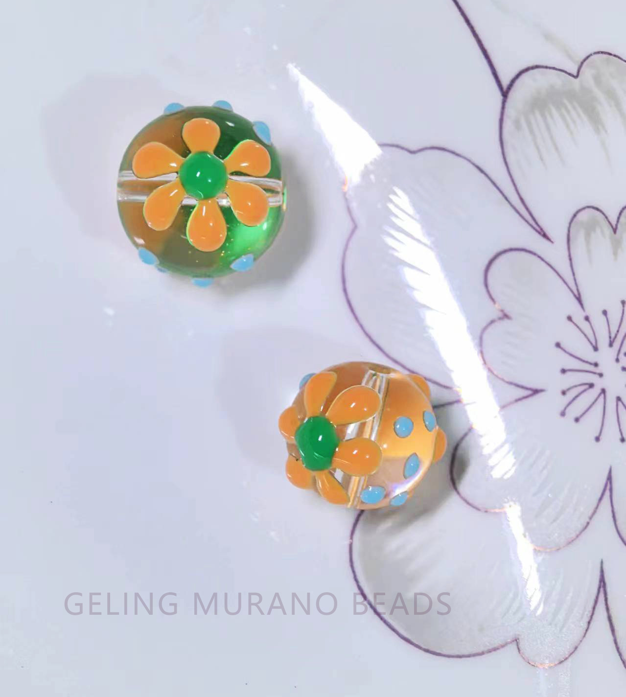 手绘趣味滴油琉璃散珠花朵 手工DIY串珠手链耳环项链饰品配件批发详情10