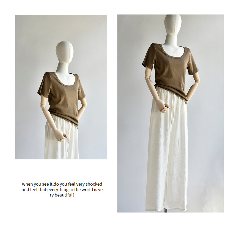 【u 领棉T恤】夏新款女装棉优可丝混纺精品质感大码U 领显瘦T恤女详情37