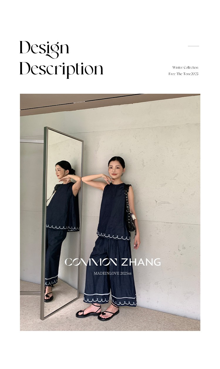 CZ ZHANG Summer Korean-style casual, laid-back, loose, versatile, embroidered textured round-neck denim vest for women, B24179 pic 2