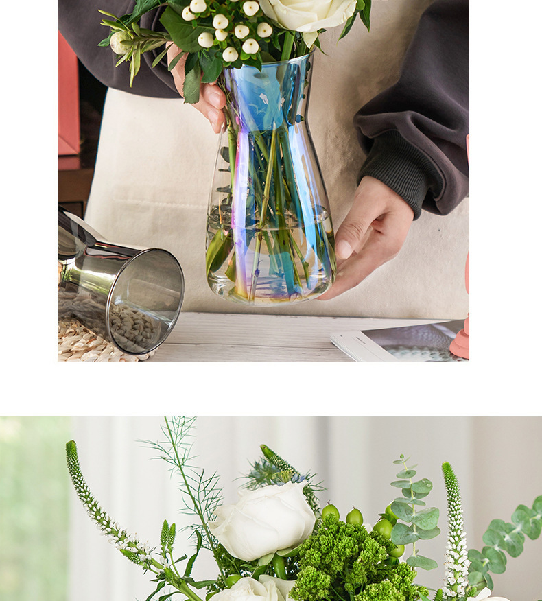 简约幻彩玻璃花瓶简约透明水养百合玫瑰花装饰小花器插花花瓶摆件详情7