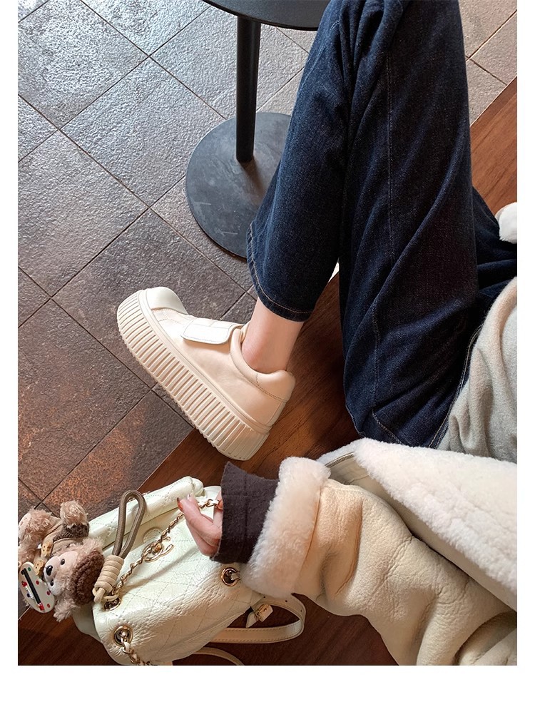 葡萄妈同款水洗马皮圆头魔术贴百搭厚底低帮休闲饼干板鞋女详情40