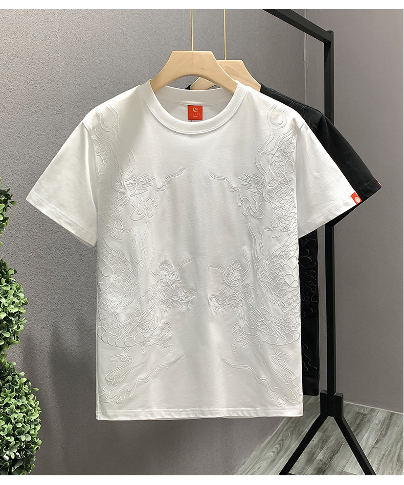 This is a rare and light luxury T-shirt for men, featuring heavy embroidery and a sense of design. It is a casual and loose short-sleeved shirt pic 4