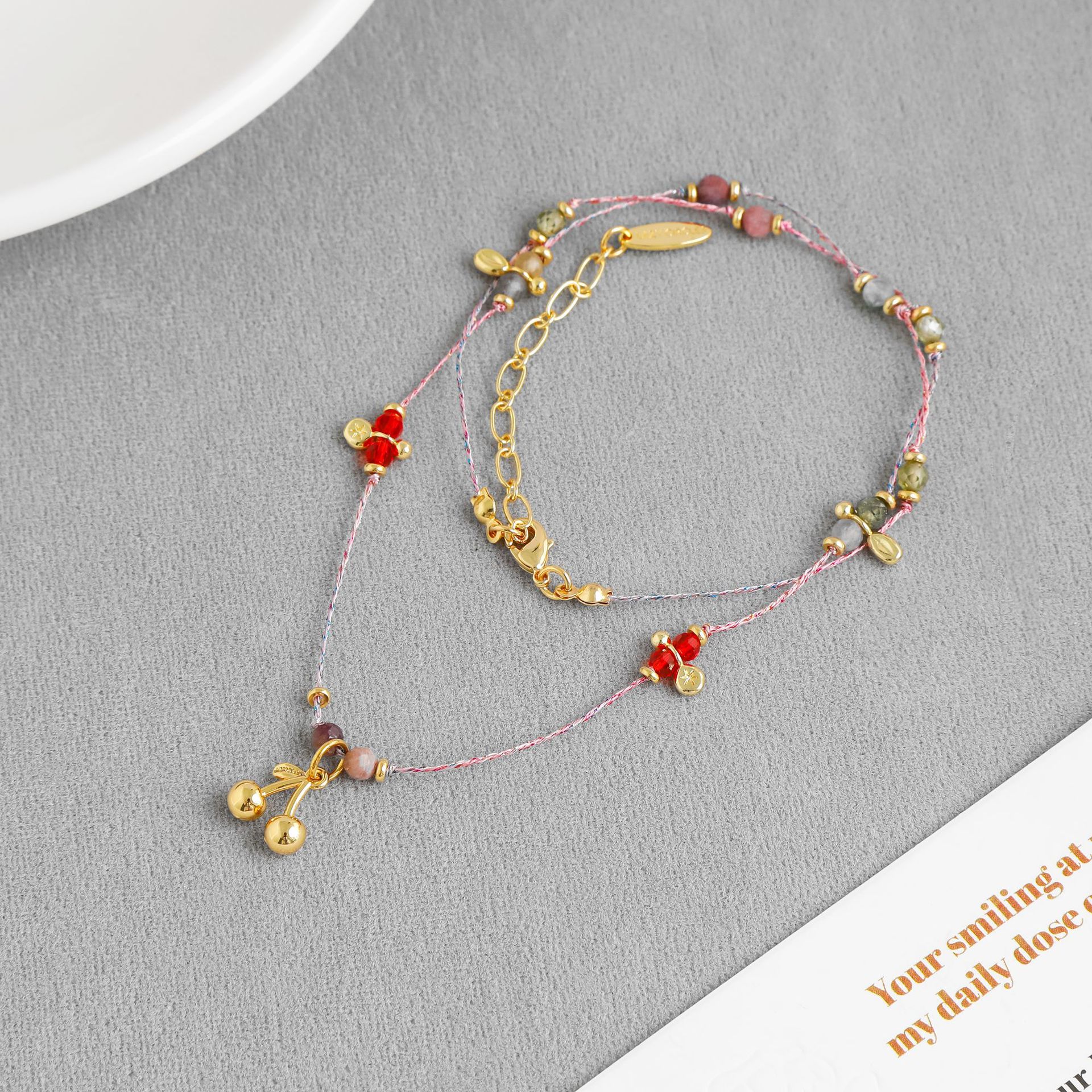 LAZY*家夏日果园系列樱桃项链 民族度假风简约气质编织樱桃锁骨链详情8