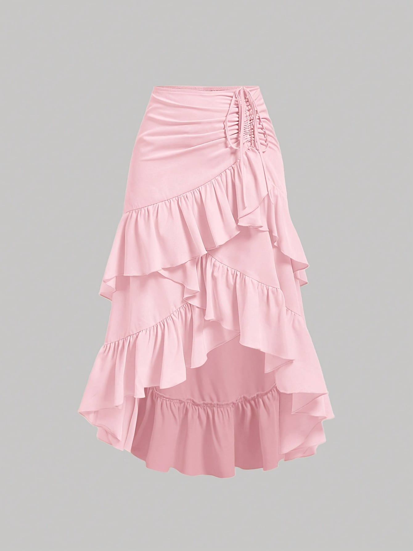 The 2026 summer new style elegant high-waisted, slimming, ruffled hem solid color skirt is in stock pic 26
