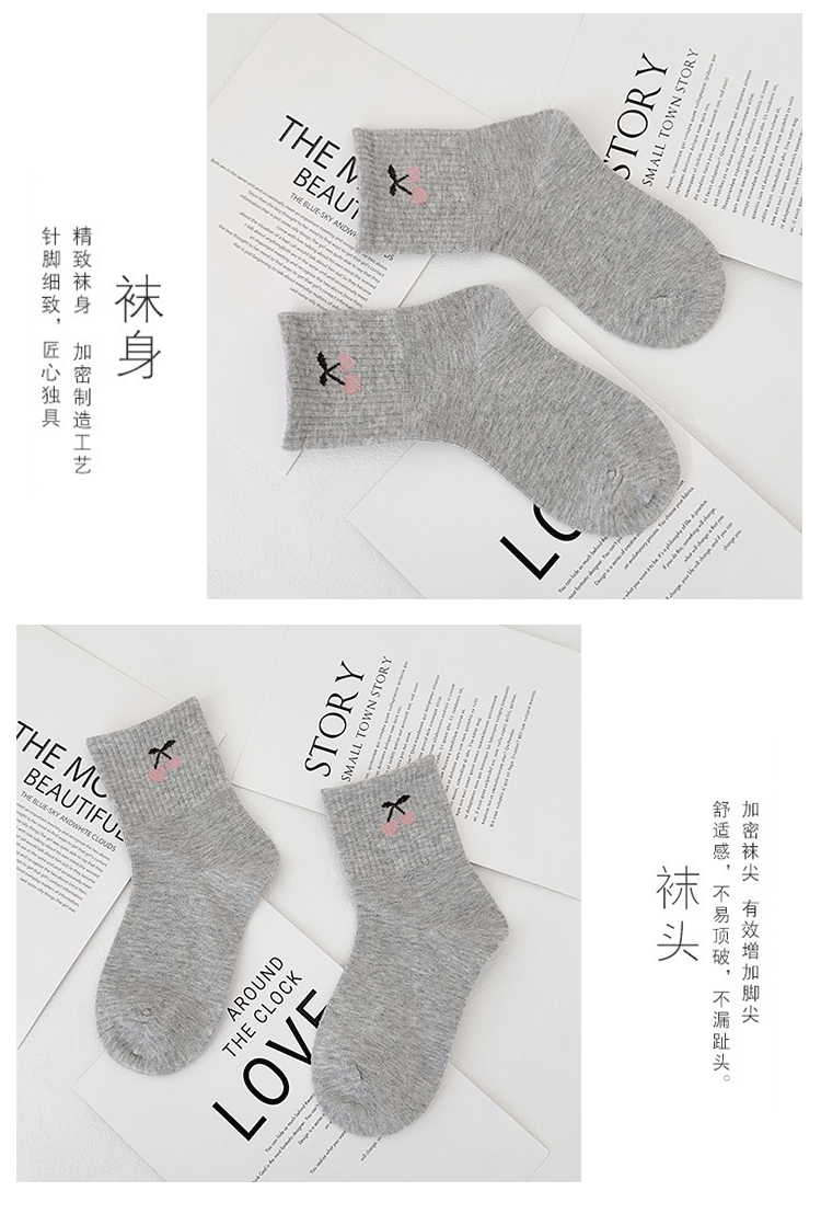 懿双双儿童袜子冬季新款韩版字母中筒袜精梳棉卡通蝴蝶结少女棉袜详情7