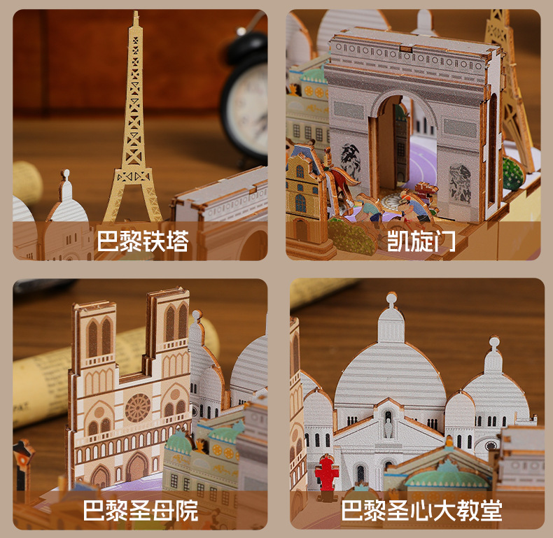 Cross-border exclusive Romantic Parisian wooden music box 3D stereoscopic puzzle diy handcrafted educational assembly model toy pic 12