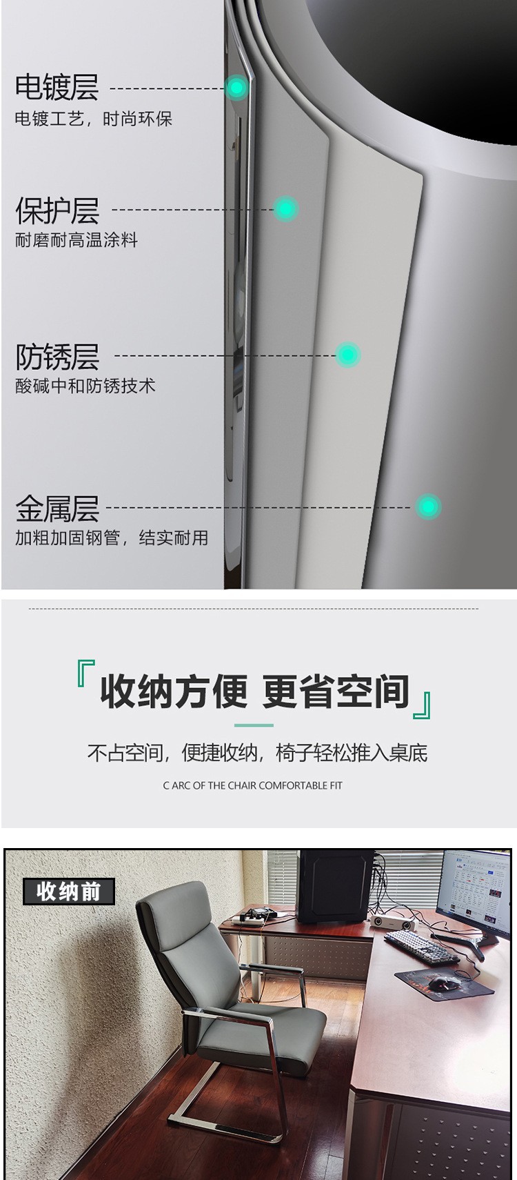 办公椅电脑椅家用弓形椅书房书桌椅皮椅会议椅简约会客座椅职员椅详情5